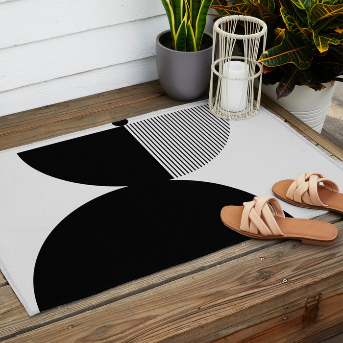 Two Forms - Black and White Abstract Outdoor Rug Gallery Image 2