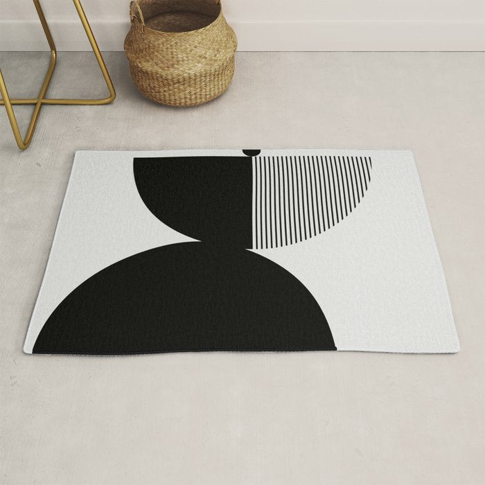 Two Forms - Black and White Abstract Rug Gallery Image 1
