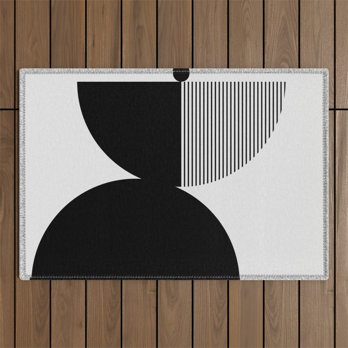 Two Forms - Black and White Abstract Outdoor Rug Gallery Image 1