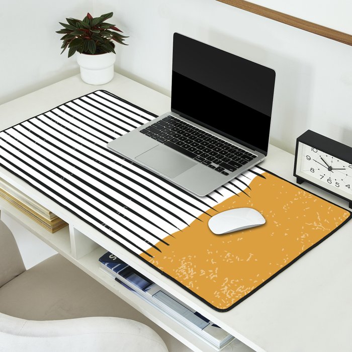 (White Background) Mid Century Modern Minimalist Rothko Inspired Color Field With Lines Geometric Style  Desk Mat Gallery Image 2