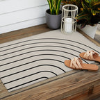Minimal Arch LVII Vintage Creme and Black Modern Geometric Lines Outdoor Rug Gallery Image 2