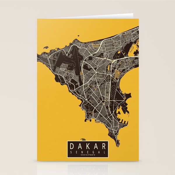 Dakar City Map of Senegal - Pastel Stationery Card Gallery Image 2
