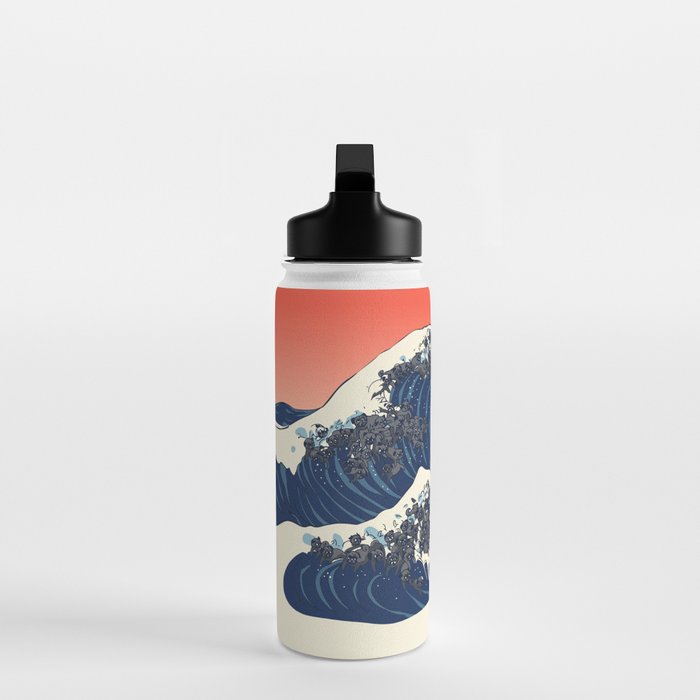 The Great Wave of Black Pug Water Bottle Gallery Image 3