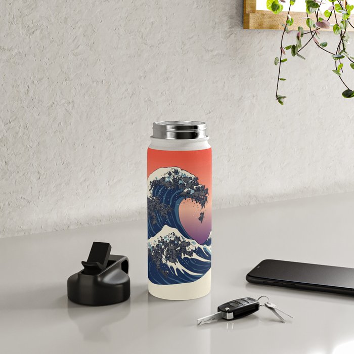 The Great Wave of Black Pug Water Bottle Gallery Image 5