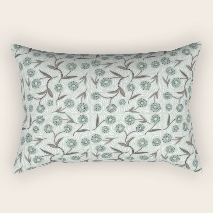 Tipsy Daisies on Celadon  Rectangular Pillow Gallery Image 1