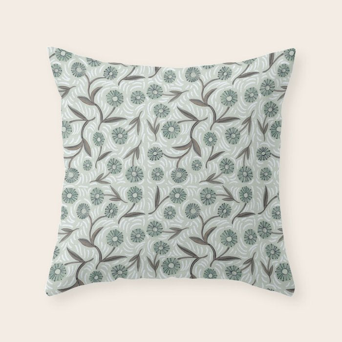 Tipsy Daisies on Celadon  Throw Pillow Gallery Image 6