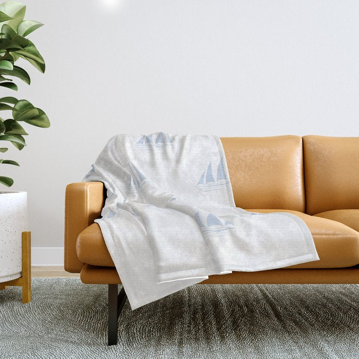 Pale Blue Sailboat Pattern Throw Blanket Gallery Image 1
