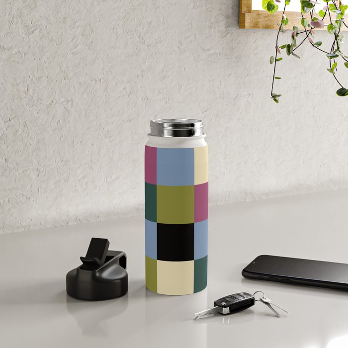 Bold Colorful Checks Pattern - Large I Water Bottle Gallery Image 4