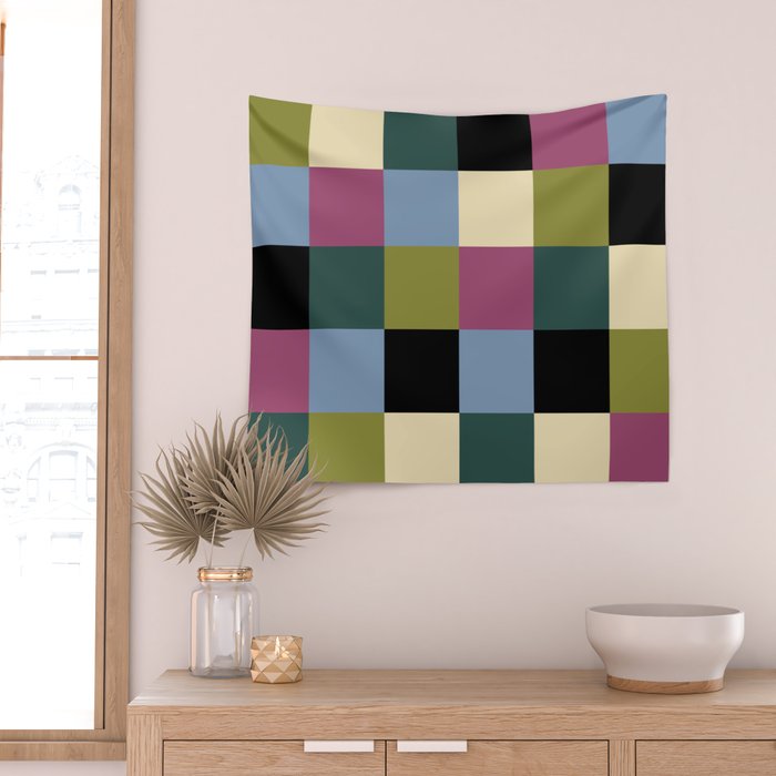 Bold Colorful Checks Pattern - Large I Wall Tapestry Gallery Image 2