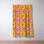 Bright Flowers and Bees Yellow Pink Orange Green Floral Window Curtain Gallery Image 3