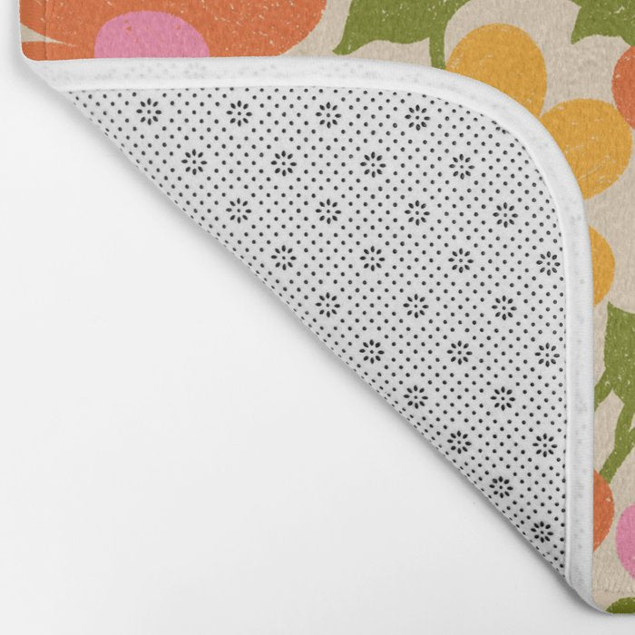 Bright Flowers and Bees Yellow Pink Orange Green Floral Bath Mat Gallery Image 2