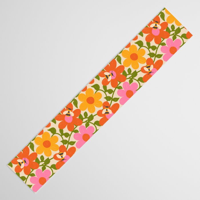 Bright Flowers and Bees Yellow Pink Orange Green Floral Table Runner Gallery Image 3