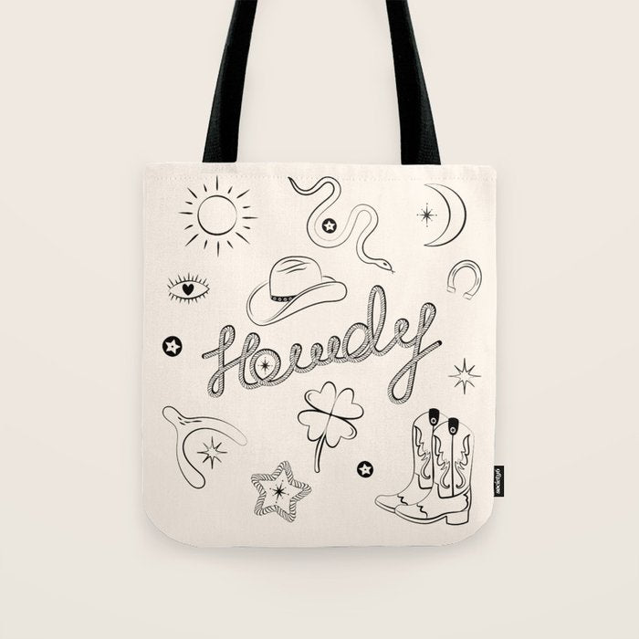 Howdy. Black and White Good Luck Charms Tote Bag Gallery Image 1