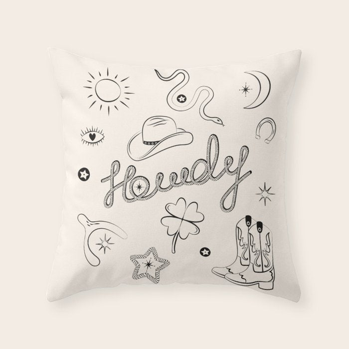 Howdy. Black and White Good Luck Charms Throw Pillow Gallery Image 6