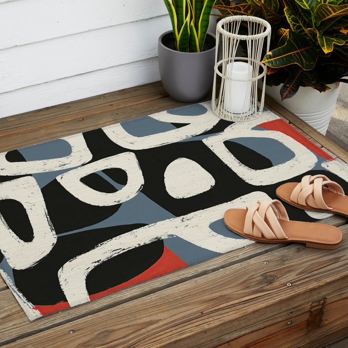 Abstract in Slate and Red Outdoor Rug Gallery Image 2