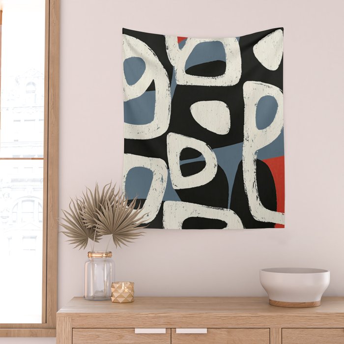 Abstract in Slate and Red Wall Tapestry Gallery Image 2