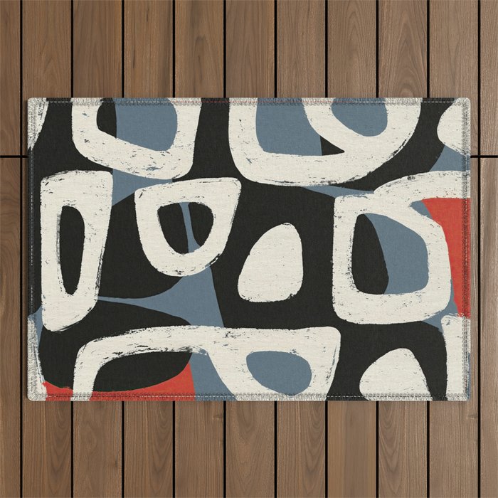Abstract in Slate and Red Outdoor Rug Gallery Image 1