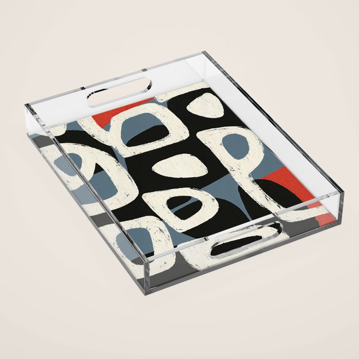 Abstract in Slate and Red Acrylic Tray Gallery Image 1