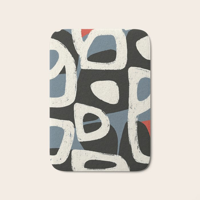 Abstract in Slate and Red Bath Mat Gallery Image 1