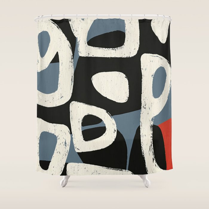 Abstract in Slate and Red Shower Curtain Gallery Image 1