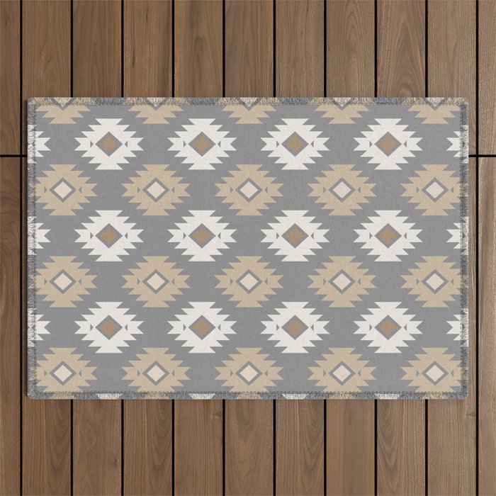 Geometric Aztec - Neutral Brown and Gray Outdoor Rug Gallery Image 1