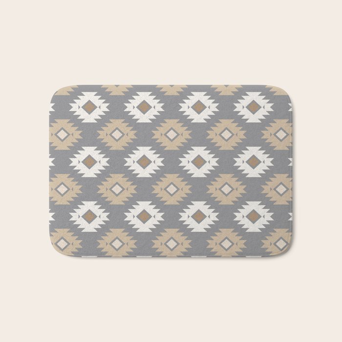 Geometric Aztec - Neutral Brown and Gray Bath Mat Gallery Image 1
