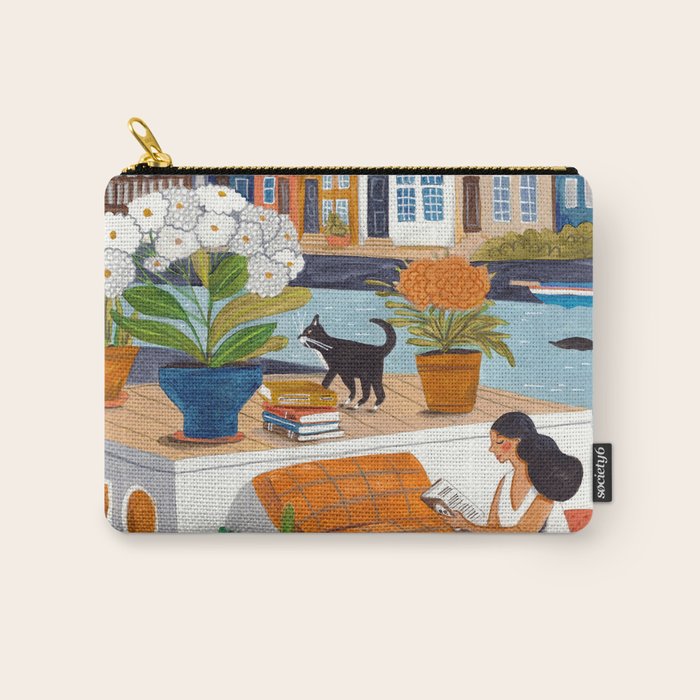 Woman on houseboat in Amsterdam Carry All Pouch Gallery Image 1