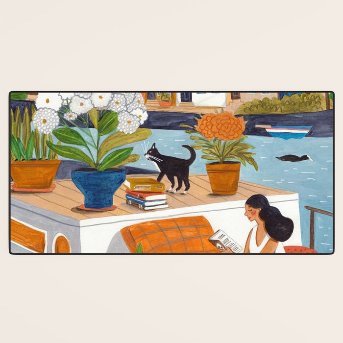 Woman on houseboat in Amsterdam Desk Mat Gallery Image 3