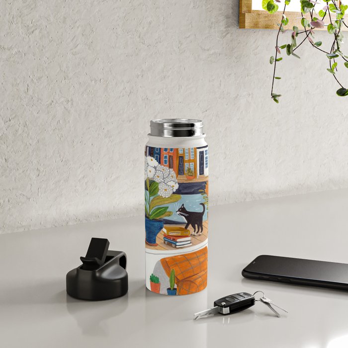 Woman on houseboat in Amsterdam Water Bottle Gallery Image 4