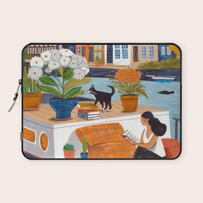 Woman on houseboat in Amsterdam Laptop Sleeve Gallery Image 1