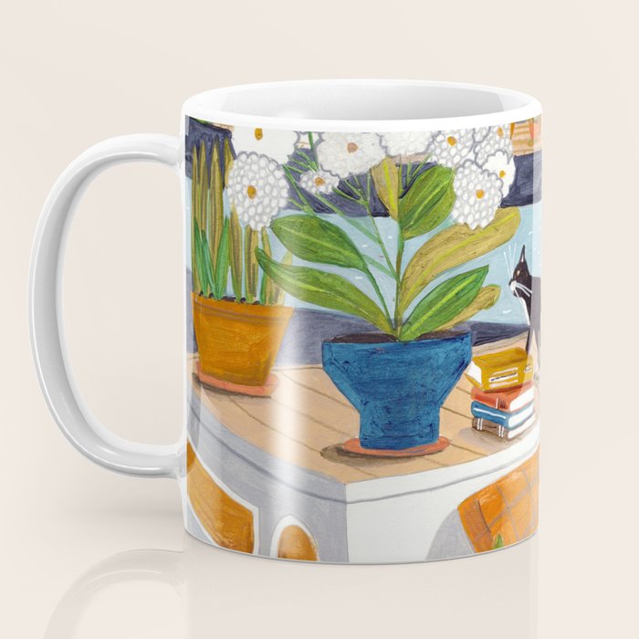 Woman on houseboat in Amsterdam Coffee Mug Gallery Image 3