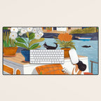 Woman on houseboat in Amsterdam Desk Mat Gallery Image 1