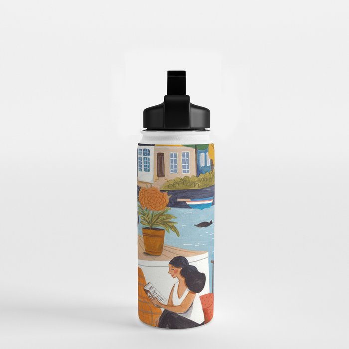 Woman on houseboat in Amsterdam Water Bottle Gallery Image 2