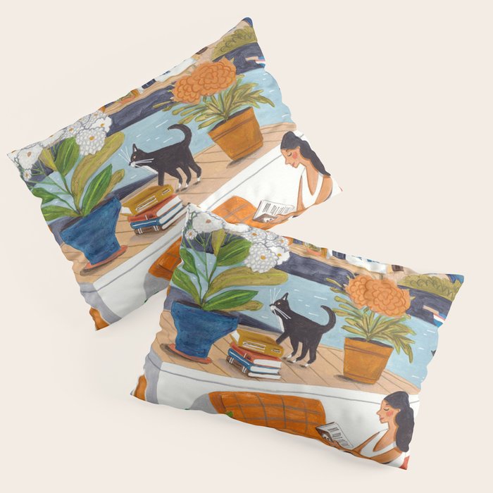 Woman on houseboat in Amsterdam Pillow Sham Gallery Image 3