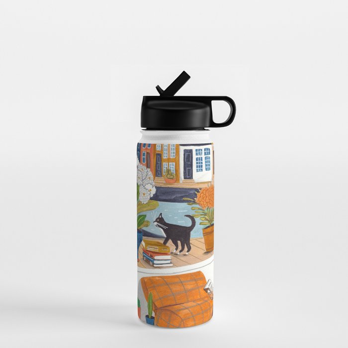 Woman on houseboat in Amsterdam Water Bottle Gallery Image 1