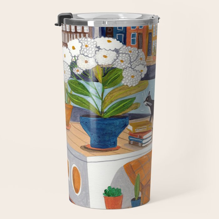 Woman on houseboat in Amsterdam Travel Mug Gallery Image 3