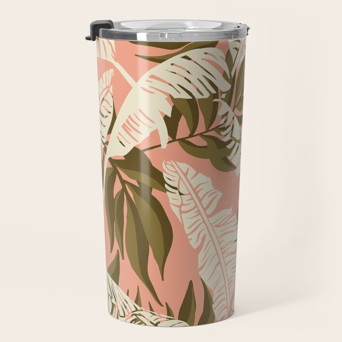 Jungle Leaf Coral Pink Travel Mug Gallery Image 3