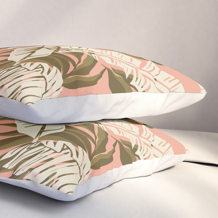Jungle Leaf Coral Pink Pillow Sham Gallery Image 3
