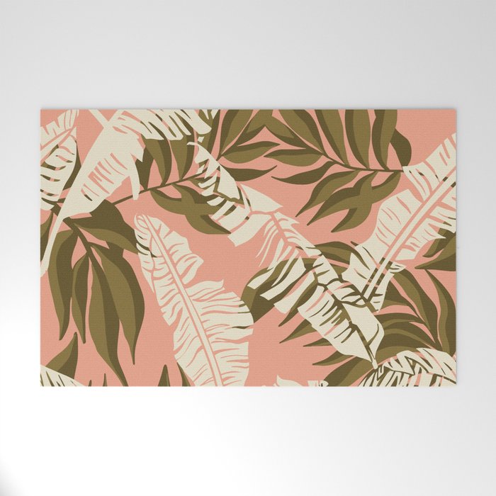 Jungle Leaf Coral Pink Welcome Mat Gallery Image 1