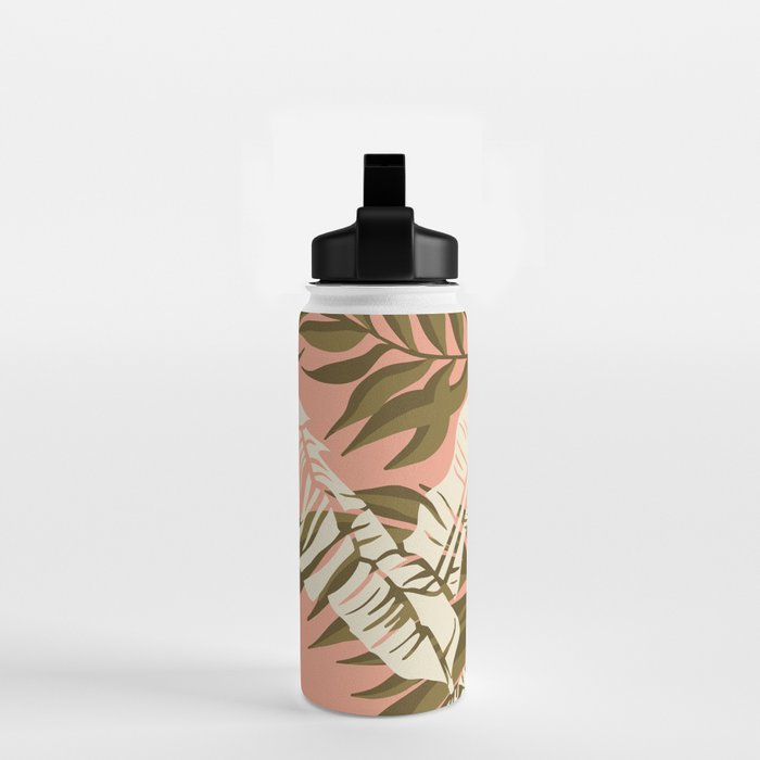 Jungle Leaf Coral Pink Water Bottle Gallery Image 2