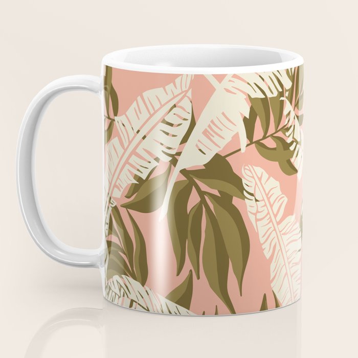 Jungle Leaf Coral Pink Coffee Mug Gallery Image 3