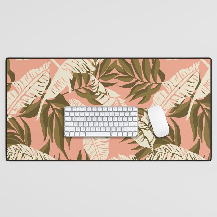 Jungle Leaf Coral Pink Desk Mat Gallery Image 1