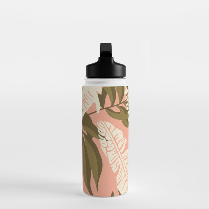 Jungle Leaf Coral Pink Water Bottle Gallery Image 3