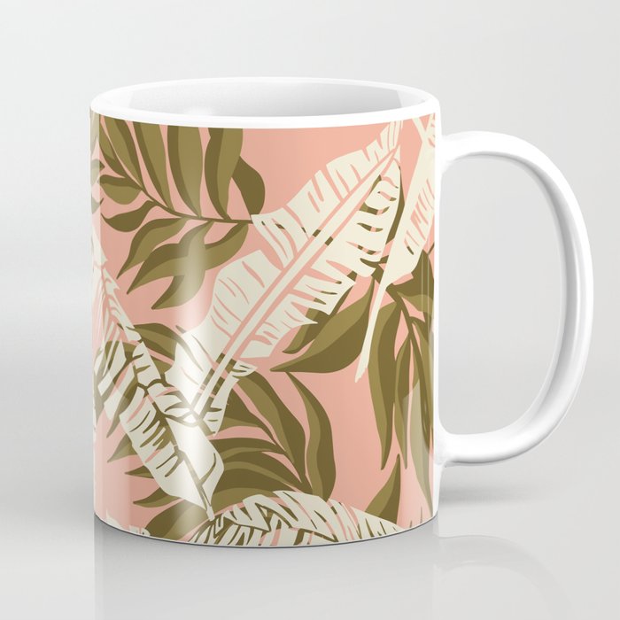 Jungle Leaf Coral Pink Coffee Mug Gallery Image 1