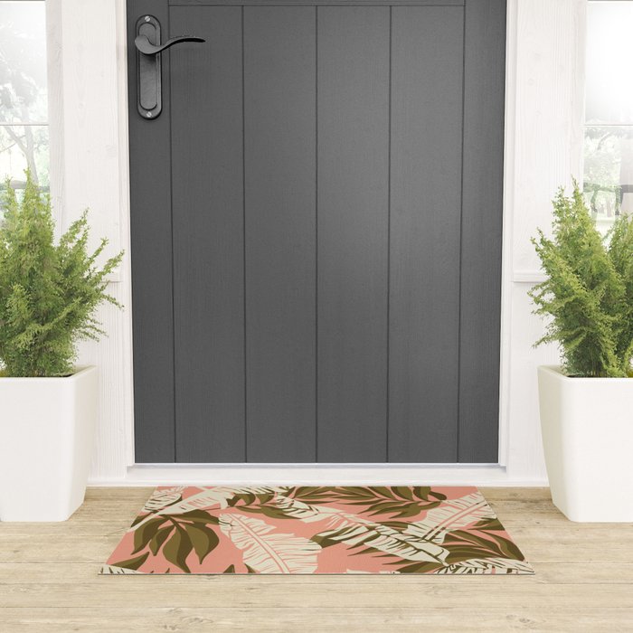 Jungle Leaf Coral Pink Welcome Mat Gallery Image 3