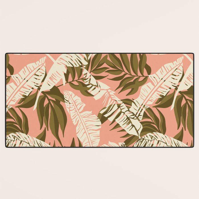 Jungle Leaf Coral Pink Desk Mat Gallery Image 3