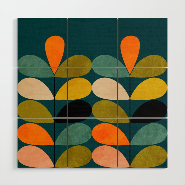 retro minimal floral Wood Wall Art Gallery Image 1