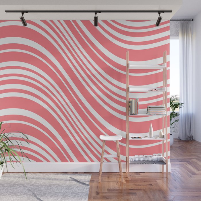 Wavy Stripes XXXII - Coral Pink Wall Mural Gallery Image 1