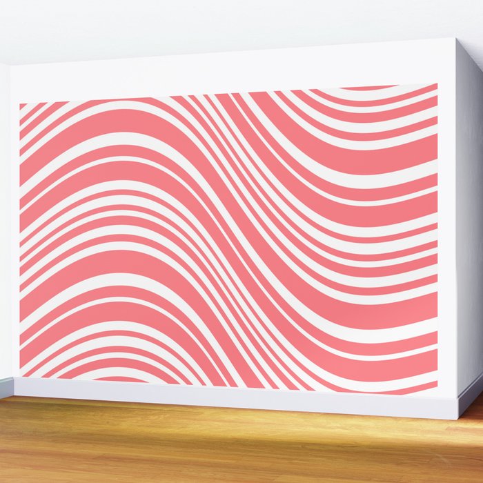 Wavy Stripes XXXII - Coral Pink Wall Mural Gallery Image 2