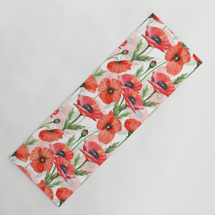 Summer Botanical Poppies Field Yoga Mat Gallery Image 1